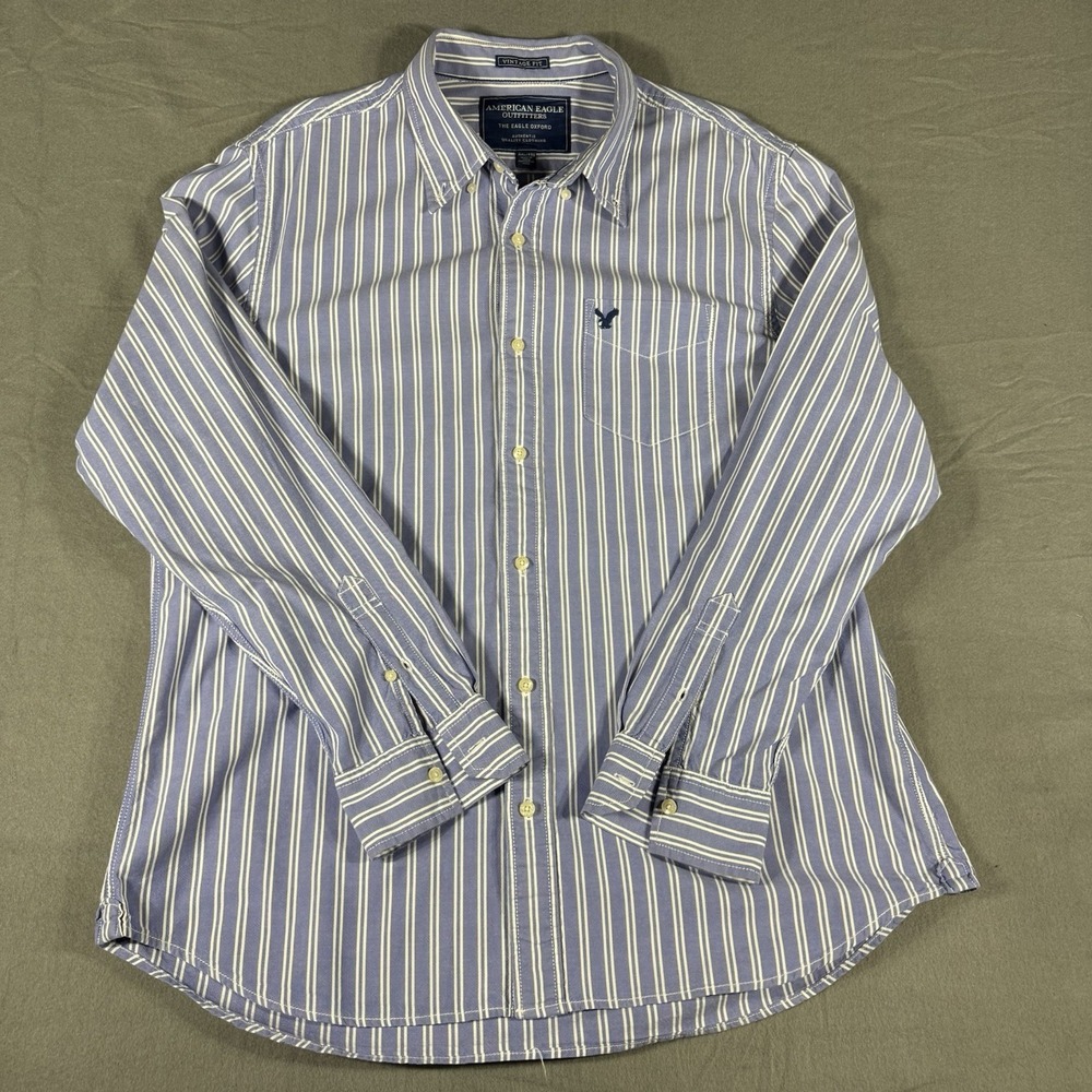 American Eagle Vintage Fit Shirts Mens XXL Tall Striped Button Down Oxford